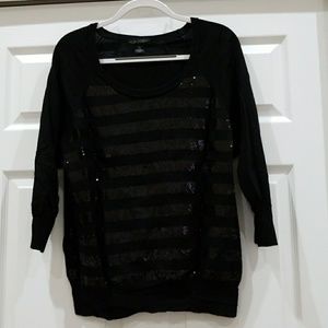 Black Sequined Striped Sweater Banana Republic